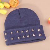 Fashion Unisex Men Knitted Hat Female Jelly Fluo Hat Autumn and Winter Hats for Women Plastic Rivets Wrap Gorro Beanies Cap