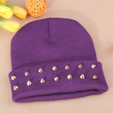 Fashion Unisex Men Knitted Hat Female Jelly Fluo Hat Autumn and Winter Hats for Women Plastic Rivets Wrap Gorro Beanies Cap