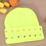 Fashion Unisex Men Knitted Hat Female Jelly Fluo Hat Autumn and Winter Hats for Women Plastic Rivets Wrap Gorro Beanies Cap