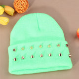 Fashion Unisex Men Knitted Hat Female Jelly Fluo Hat Autumn and Winter Hats for Women Plastic Rivets Wrap Gorro Beanies Cap