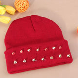 Fashion Unisex Men Knitted Hat Female Jelly Fluo Hat Autumn and Winter Hats for Women Plastic Rivets Wrap Gorro Beanies Cap