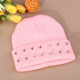 Fashion Unisex Men Knitted Hat Female Jelly Fluo Hat Autumn and Winter Hats for Women Plastic Rivets Wrap Gorro Beanies Cap