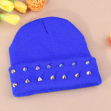 Fashion Unisex Men Knitted Hat Female Jelly Fluo Hat Autumn and Winter Hats for Women Plastic Rivets Wrap Gorro Beanies Cap