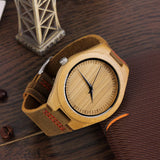 Fashion Men's Watches Bamboo Wood Wooden Watch Genuine Leather Band