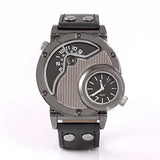 Hot Sale Fashion Luxury OULM Russian Army Military Dual Time Leather Band Mens Quartz Wrist Watch