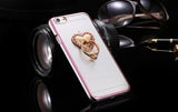 Metal Plating Bling Diamond Pattern Case For Iphone 6 6s / 6s Plus Hard PC Ring Flower Animal Stand Back Phone Cover