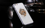 Metal Plating Bling Diamond Pattern Case For Iphone 6 6s / 6s Plus Hard PC Ring Flower Stand Back Phone Cover