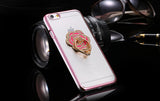 Metal Plating Bling Diamond Pattern Case For Iphone 6 6s / 6s Plus Hard PC Ring Flower Stand Back Phone Cover