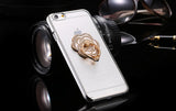 Metal Plating Bling Diamond Pattern Case For Iphone 6 6s / 6s Plus Hard PC Ring Flower Stand Back Phone Cover