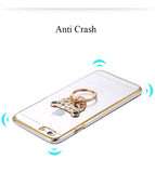 Metal Plating Bling Diamond Pattern Case For Iphone 6 6s / 6s Plus Hard PC Ring Animal Stand Back Phone Cover