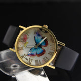 Fashion Butterfly Leather Band Clock Analog Quartz Watch Wrist Watch Women Watches