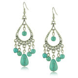 Ethnic Style Tibetan Silver Turquoise Earrings Hollow Out Long Tear Drop Earrings Brincos Wholesale Jewelry