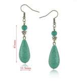 Ethnic Style Tibetan Silver Turquoise Earrings Hollow Out Long Tear Drop Earrings Brincos Wholesale Jewelry