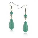 Ethnic Style Tibetan Silver Turquoise Earrings Hollow Out Long Tear Drop Earrings Brincos Wholesale Jewelry