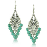 Ethnic Style Tibetan Silver Turquoise Earrings Hollow Out Long Tear Drop Earrings Brincos Wholesale Jewelry