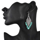 Ethnic Style Tibetan Silver Turquoise Earrings Hollow Out Long Tear Drop Earrings Brincos Wholesale Jewelry