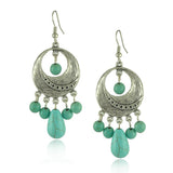 Ethnic Style Tibetan Silver Turquoise Earrings Hollow Out Long Tear Drop Earrings Brincos Wholesale Jewelry