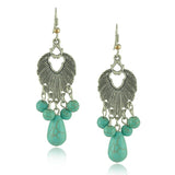 Ethnic Style Tibetan Silver Turquoise Earrings Hollow Out Long Tear Drop Earrings Brincos Wholesale Jewelry