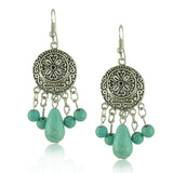 Ethnic Style Tibetan Silver Turquoise Earrings Hollow Out Long Tear Drop Earrings Brincos Wholesale Jewelry