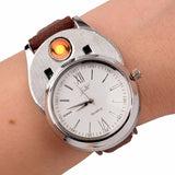New Windproof Flameless USB Lighter Watch Electric Quartz Watches Men Women Luxury Wristwatches + Rechargeable Cigarette Lighter