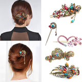 New Fashion Colorful Women Retro Crystal Butterfly Flower Hairpins Hair Stick Hair Clip