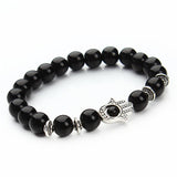 Nature 8mm Black Lava Energy Stone Beads Bracelet Gold Hamsa Hand Charm Bracelet Yoga Mala Bracelets 