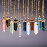 Gold Plated Natural Stone Opal Pendant Necklace For Women Bullet Shape Turquoise Crystal Gem Stone Necklaces