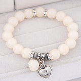 Pulseira Love Heart Pendant Bracelets Bangles for Women Pulsera Mujer Fashion Glass Bead Strand Bracelet Bijoux