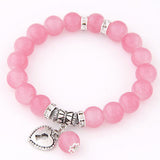 Pulseira Love Heart Pendant Bracelets Bangles for Women Pulsera Mujer Fashion Glass Bead Strand Bracelet Bijoux