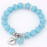 Pulseira Love Heart Pendant Bracelets Bangles for Women Pulsera Mujer Fashion Glass Bead Strand Bracelet Bijoux