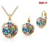 New 18K Gold Plated multicolor Round african costume Crystal Jewelry Sets with necklaces drop earrings for women