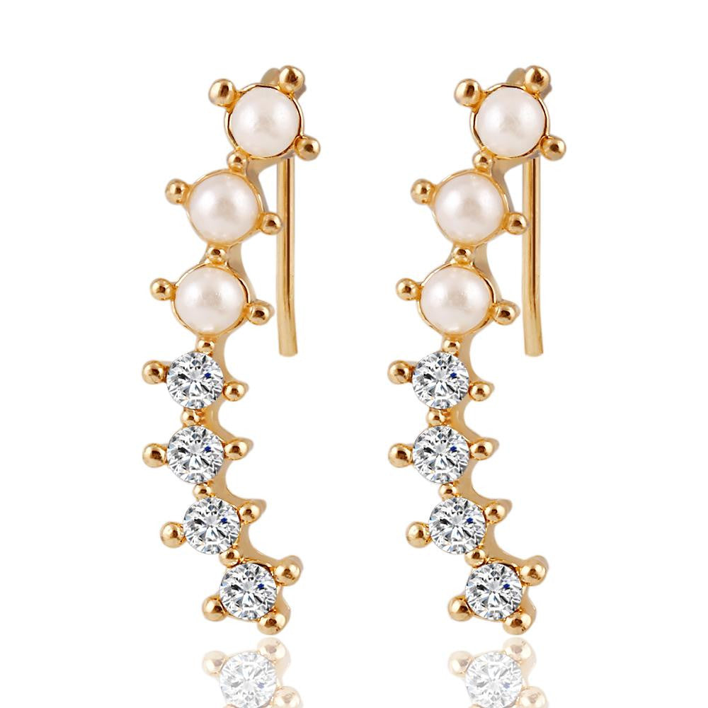 Fashion Hot Ladies Womens Sweet Gold Color simulated Pearl Crystal 6 Beads Cuff Ear Clips Earring Style Earrings Jewelry