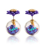 Trendy Ball Double Side Stud Earrings Glass Beads Elegant Sunflower Statement Earrings Summer Style Fashion Jewelry