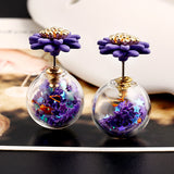 Trendy Ball Double Side Stud Earrings Glass Beads Elegant Sunflower Statement Earrings Summer Style Fashion Jewelry