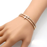 Double Cross Punk Bracelets Women Fashion Stainless Steel Bracelets & Bangles Cuff Pave Setting Crystal Cross Bracelet