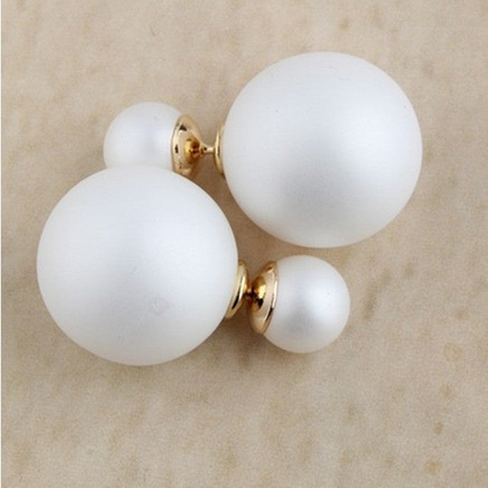 Hot Selling fashion women Genuine Brand Double Side matte Pearl Stud Earrings