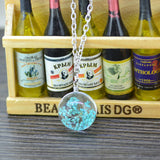 Boutique Real Dried Flower Sea Lavender Glass Ball Double Sided Pendant Chain Necklace FOR WOMEN 50cm
