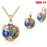 New 18K Gold Plated multicolor Round african costume Crystal Jewelry Sets with necklaces drop earrings for women