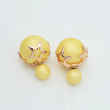 New Fashion jewelry double side matte 16MM pearl stud star flower design gift for women girl mix color