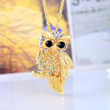 18K Gold Rhinestone Filled Cute Owl Necklaces & Pendants For Women Long Necklace