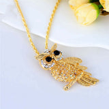 18K Gold Rhinestone Filled Cute Owl Necklaces & Pendants For Women Long Necklace