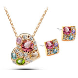 Fashion Jewelry for women 18K Rose Gold Plated Crystal Wedding Bridal Asymmetrical Heart Color Jewelry sets