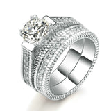 White Gold Plated Luxury 2 Rounds Bijoux Fashion Wedding Ring Set AAA+ CZ Jewelry For Women As Chirstmas Gift