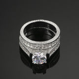 White Gold Plated Luxury 2 Rounds Bijoux Fashion Wedding Ring Set AAA+ CZ Jewelry For Women As Chirstmas Gift