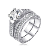 White Gold Plated Luxury 2 Rounds Bijoux Fashion Wedding Ring Set AAA+ CZ Jewelry For Women As Chirstmas Gift