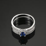 Fashion 18K White Gold Plated Sapphire Ring Set Fashion Wedding & Engagement Ring Set Jewelry For Women with Austrian Crystal 