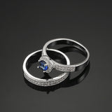 Fashion 18K White Gold Plated Sapphire Ring Set Fashion Wedding & Engagement Ring Set Jewelry For Women with Austrian Crystal