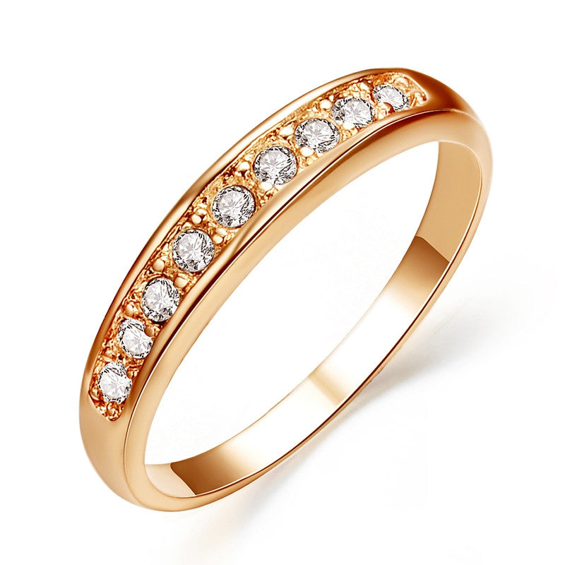 Fashion 18K Rose Gold Plated TOP Class 9 pcs Rhinestones Studded Eternity Wedding Ring