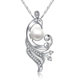 18K White Gold Plated Simulated Pearl Necklaces & Pendants with Paved 21 piece Micro AAA Cubic Zircon Women