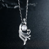 18K White Gold Plated Simulated Pearl Necklaces & Pendants with Paved 21 piece Micro AAA Cubic Zircon Women